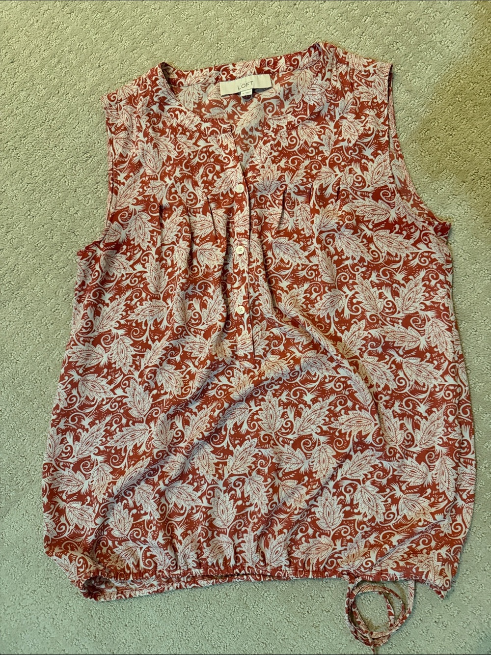 LOFT Red and White Paisley Sleeveless Tie-Hem Camisole